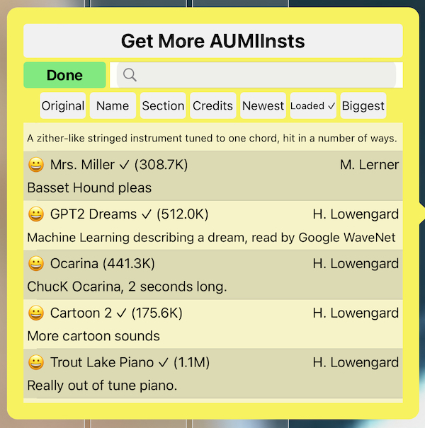 More Aumi Instruments Screen