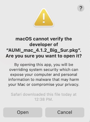 second popup from apple: sure you want to open it?